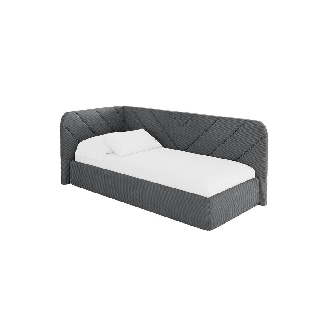 ALTDECOR JEDNOLŮŽKOVÁ POSTEL pro mládež s úložným prostorem a matrací H3/H4, vpravo - FIKY 90x200 tmavě šedá