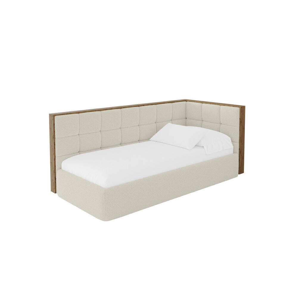 ALTDECOR JEDNOLŮŽKOVÁ POSTEL pro mládež s úložným prostorem a matrací H3/H4, vlevo - SOVY 100x200 béžová