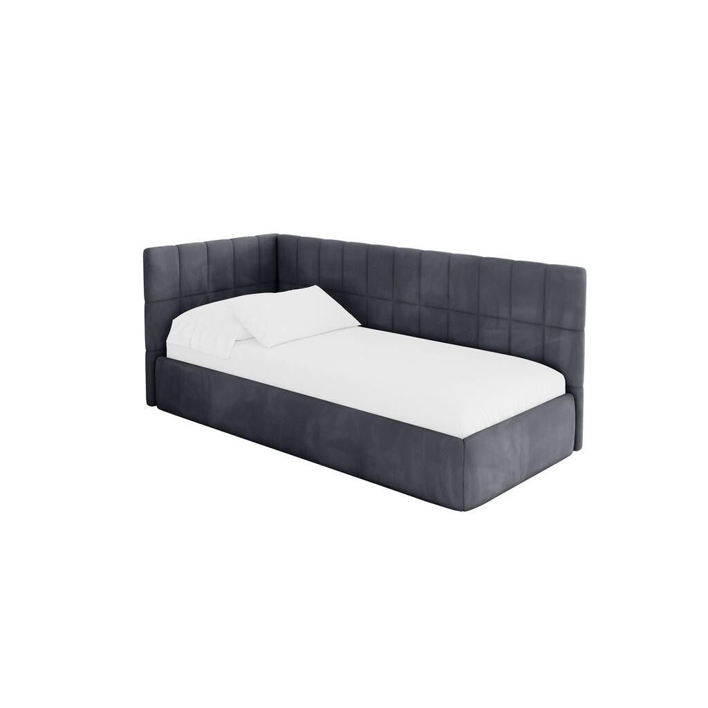 ALTDECOR JEDNOLŮŽKOVÁ POSTEL pro mládež s úložným prostorem a matrací H3/H4, vpravo - TULY 90x200 tmavě šedá