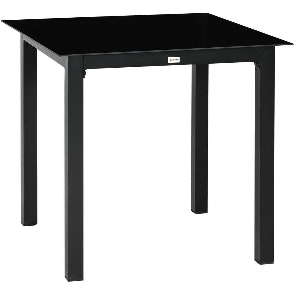 OKWISH ZAHRADNÍ stůl 80/80/74 cm černý z hliníku s deskou z tvrzeného skla pro 4 osoby