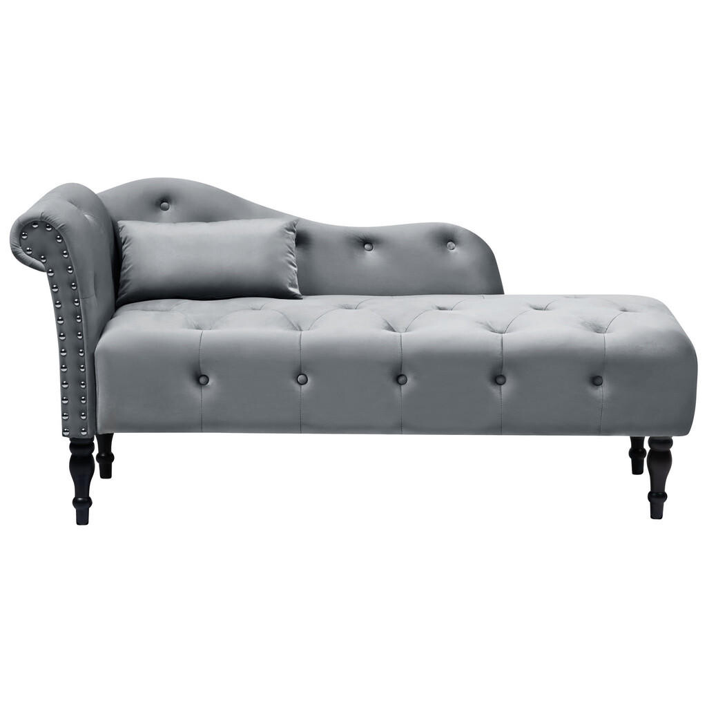 Beliani ČALOUNĚNÉ LEHÁTKO CHAISE LONGUE LEVOSTRANNÉ Sametová látka Šedé Ivry