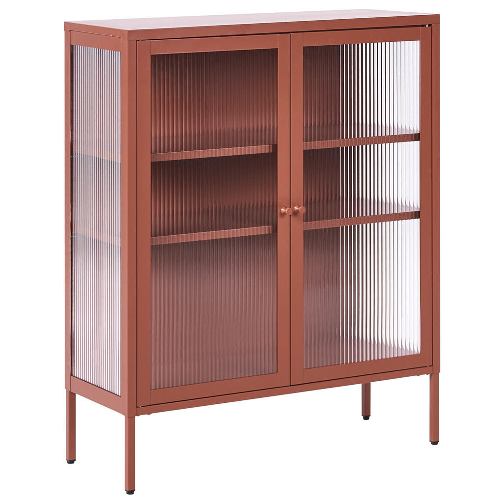 Beliani SIDEBOARD se skleněnými dveřmi Kov 90 cm Zlatohnědý Lerryn