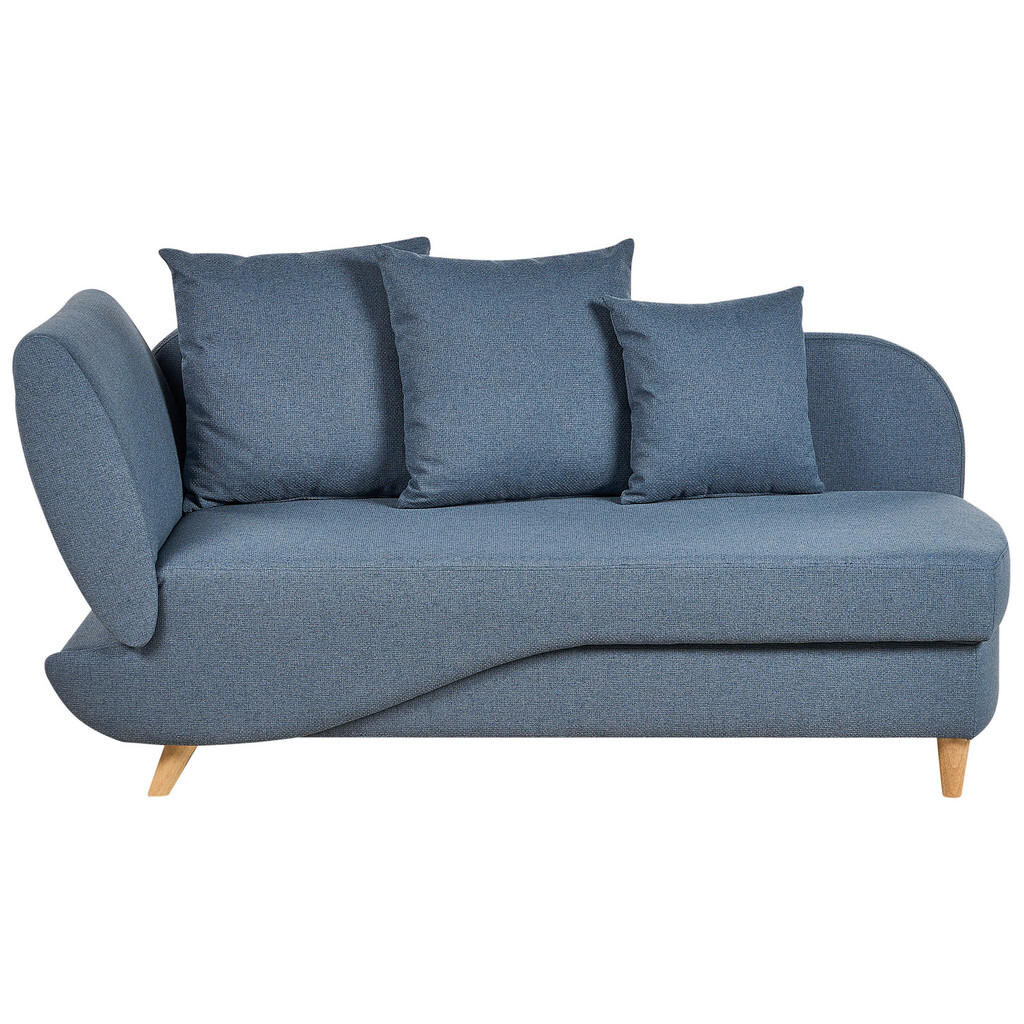 Beliani ČALOUNĚNÉ LEHÁTKO CHAISE LONGUE Imitace lnu tmavě modré s úložným prostorem pod postelí levostranné Meri