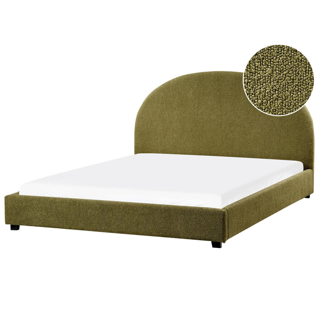 Beliani POSTEL s roštem 160/200 cm Bouclé Olivově zelená Vaucluse