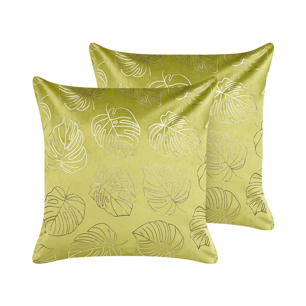 Beliani DEKORATIVNÍ POLŠTÁŘ sada 2 ks Světle zelený 45/45 cm Monstera