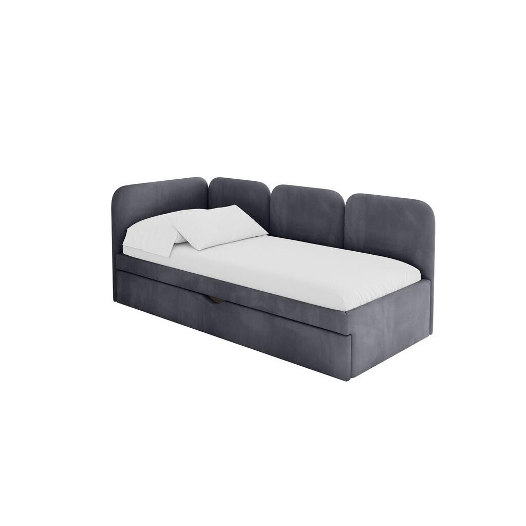 ALTDECOR JEDNOLŮŽKOVÁ POSTEL pro mládež s úložným prostorem a matrací H3/H4, vpravo - ALVY 90x200 tmavě šedá
