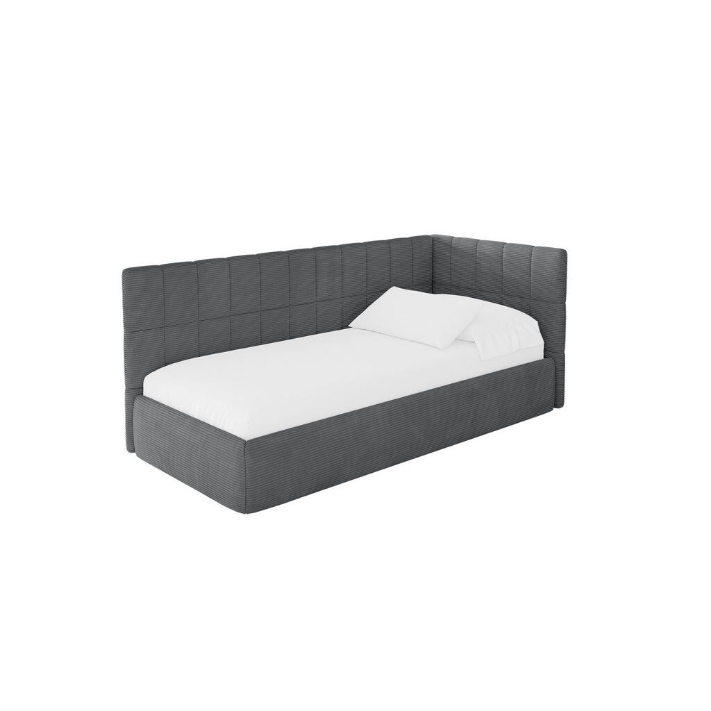 ALTDECOR JEDNOLŮŽKOVÁ POSTEL pro mládež s úložným prostorem a matrací H3/H4, vlevo - TULY 80x200 tmavě šedá