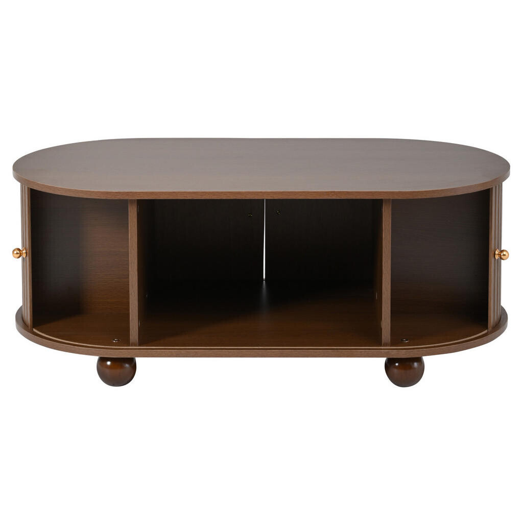 OKWISH KONFERENČNÍ stolek 100/50/40 cm ořechový z MDF s posuvnými dvířky a úložným prostorem