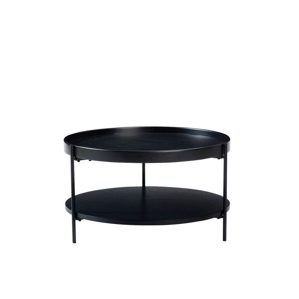 OKWISH KONFERENČNÍ stolek 69/69/38 cm černý z masivního dřeva a MDF se 2 policemi