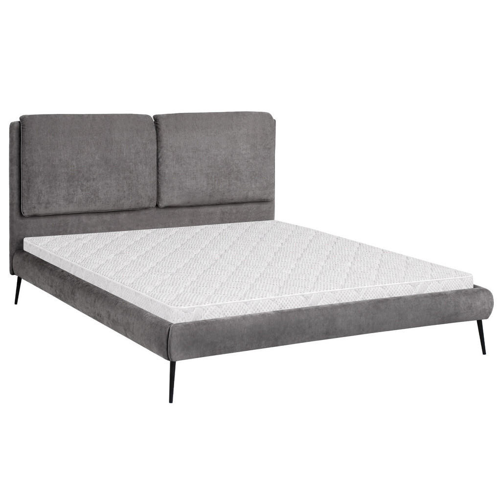 Beautysofa ČALOUNĚNÁ POSTEL Nuit, dvoulůžko 160x200 cm s pěnovou matrací 10 cm, žinylková látka, tmavě šedá