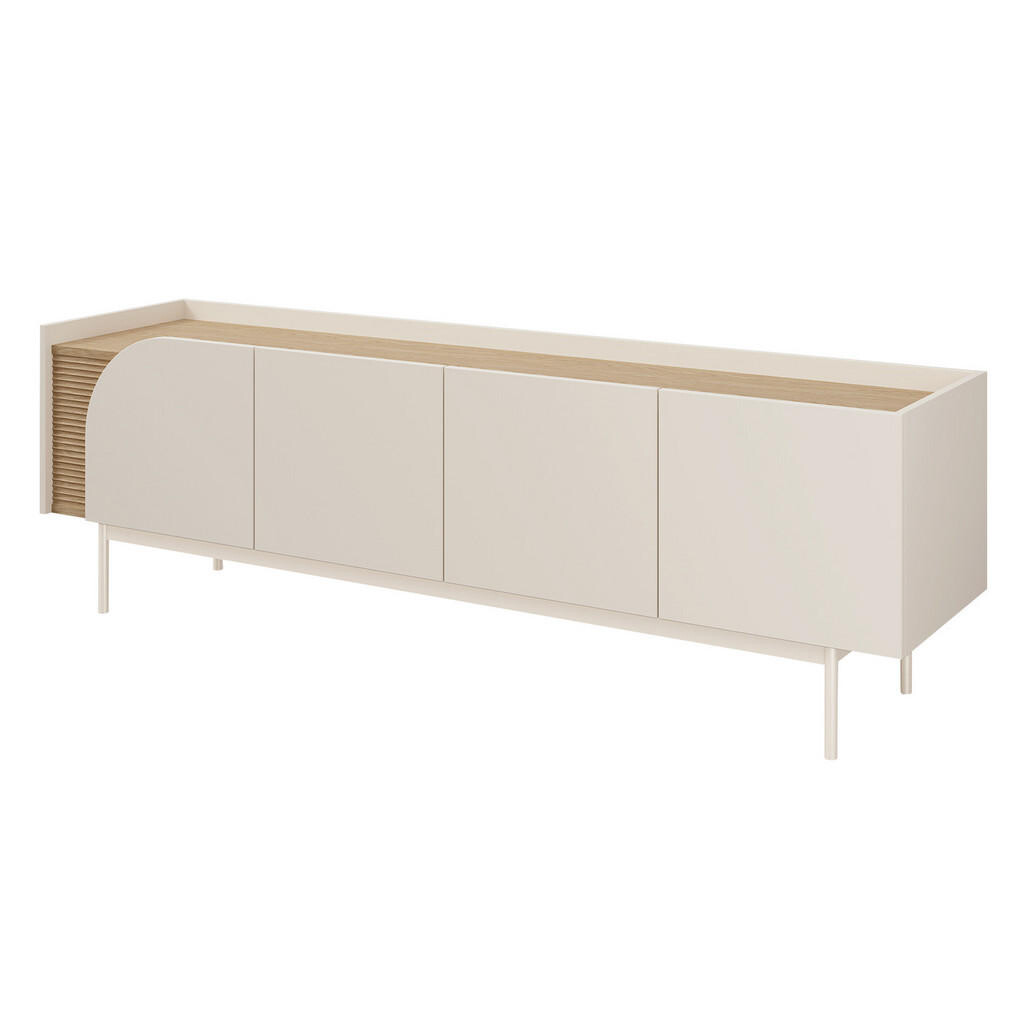 Beautysofa NÍZKÁ KOMODA Camel se 4 dvířky a rýhovaným detailem, 172 cm, jarní dub + Macadamia