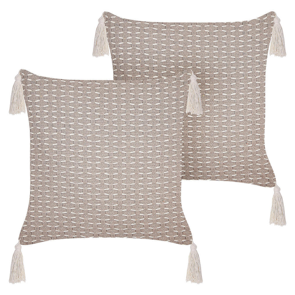 Beliani DEKORATIVNÍ POLŠTÁŘ sada 2 ks Taupe 42/42 cm Hakone