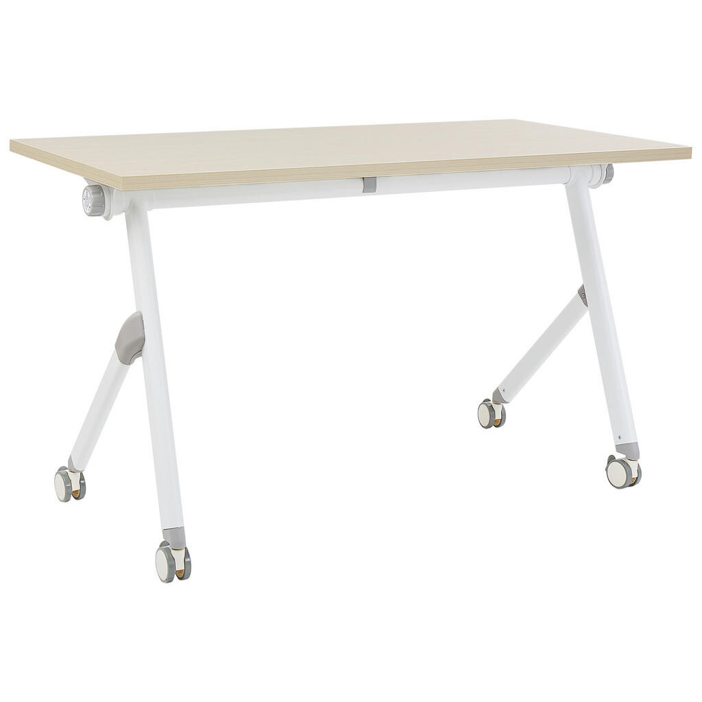 Beliani PSACÍ STŮL Skládací Světle hnědý 120/60 cm s kolečky Bendi
