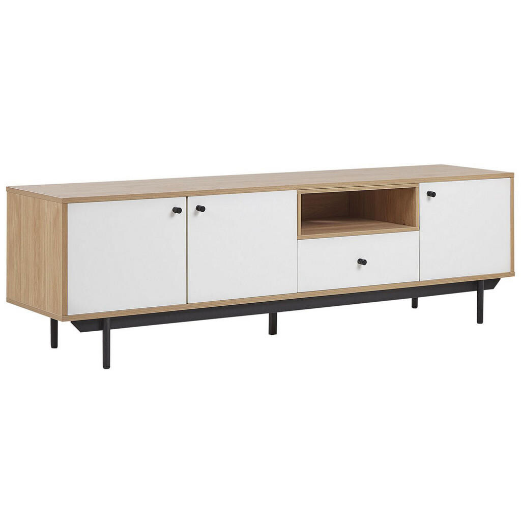 Beliani TV STOLEK Světle hnědý, Bílý, Černý ITACA 40/163/50 cm