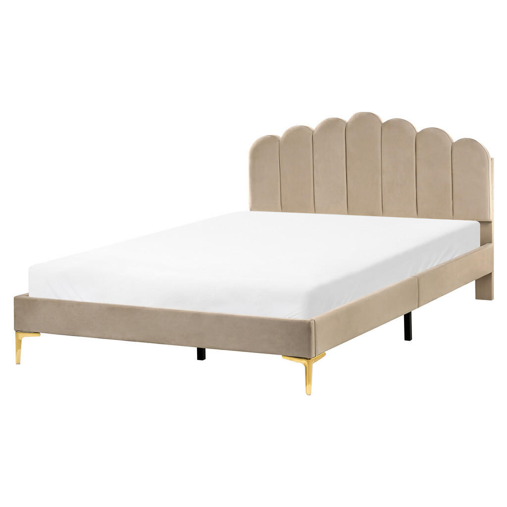 Beliani POSTEL s roštem 160/200 cm Sametová látka Taupe Sauvian