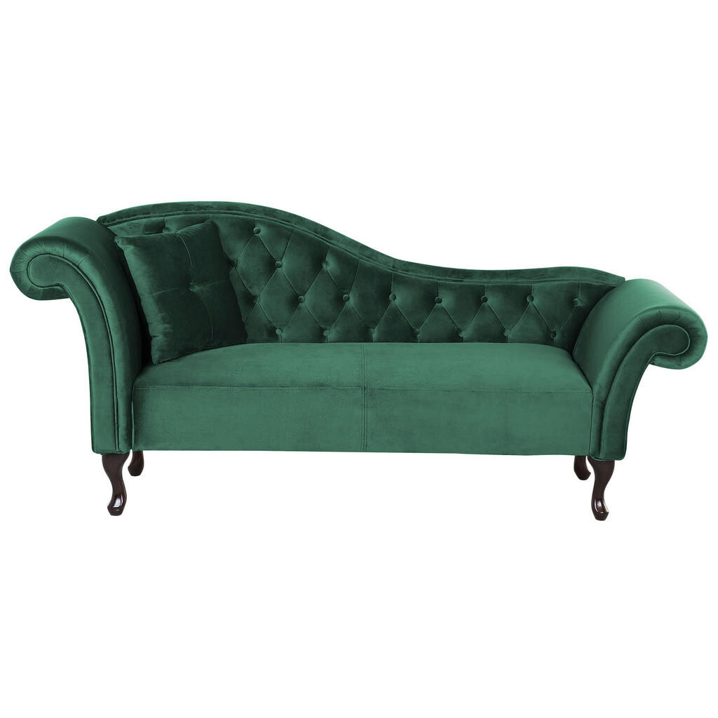 Beliani ČALOUNĚNÉ LEHÁTKO CHAISE LONGUE Sametová látka tmavě zelené levostranné Lattes