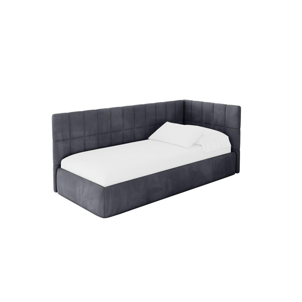 ALTDECOR JEDNOLŮŽKOVÁ POSTEL pro mládež s úložným prostorem a matrací H3/H4, vlevo - TULY 90x200 tmavě šedá