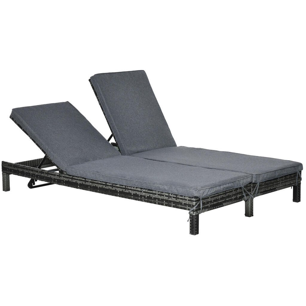 OKWISH ZAHRADNÍ lehátko pro 2 osoby 196/120/28 cm šedé z ratanu s nastavitelnými opěrkami zad