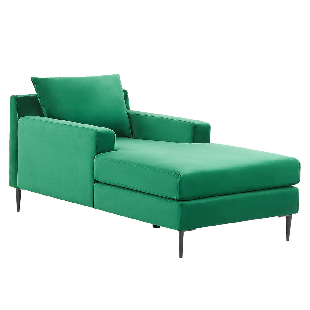 Beliani ČALOUNĚNÉ LEHÁTKO CHAISE LONGUE Sametová látka zelené/černé Gueret