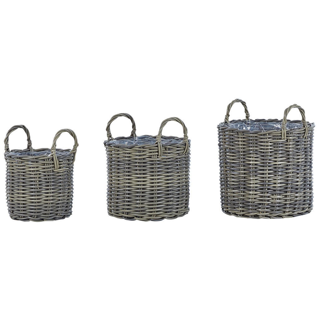 Beliani KVĚTINOVÝ KOŠÍK sada 3 ks Ratan taupe kulatý 40-37/35-31/29-24 cm Nikiti