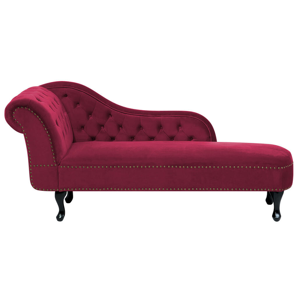 Beliani ČALOUNĚNÉ LEHÁTKO CHAISE LONGUE Sametová látka burgundsky červené levostranné Nimes