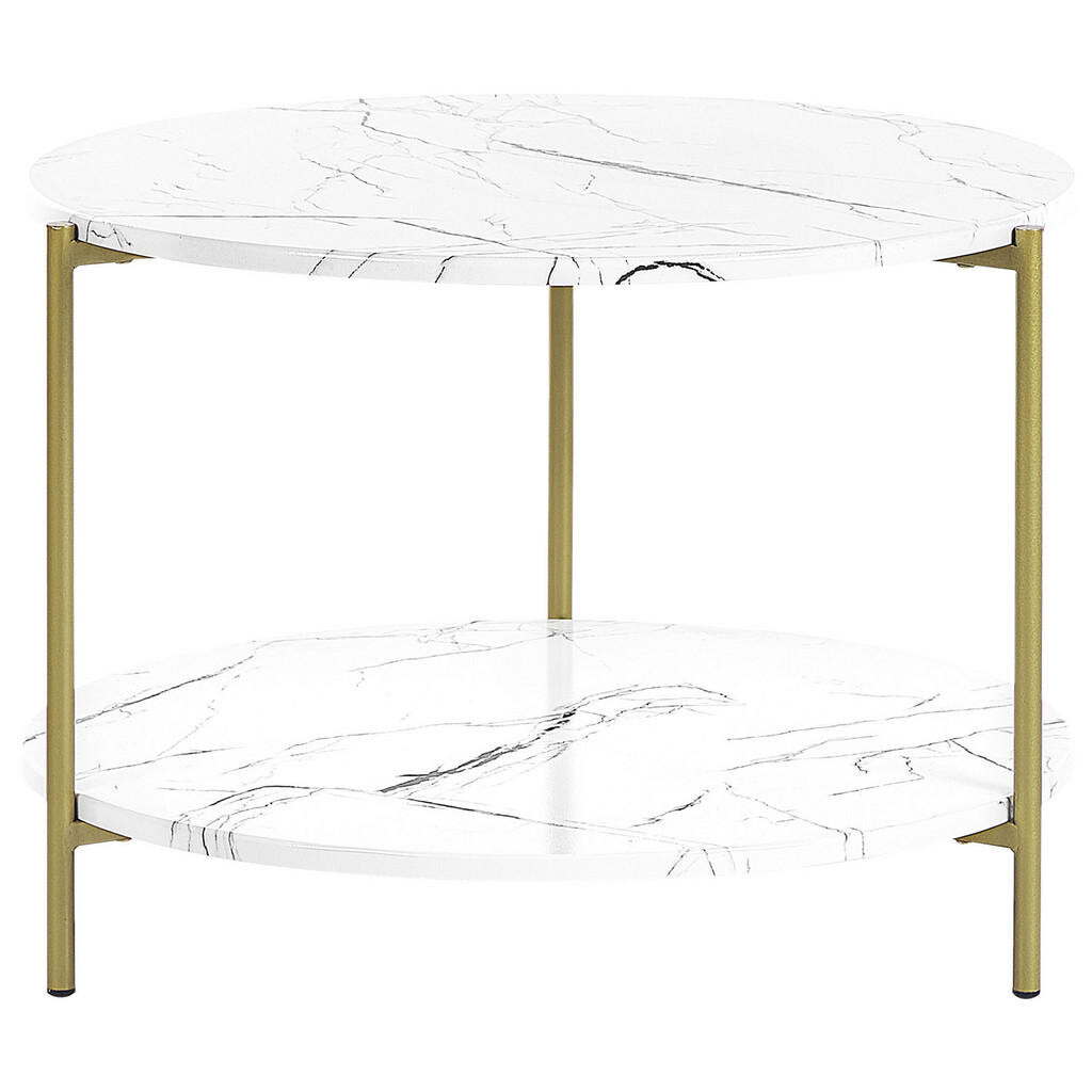 Beliani KONFERENČNÍ STOLEK Mramor Look bílý/zlatý 60 cm Reva