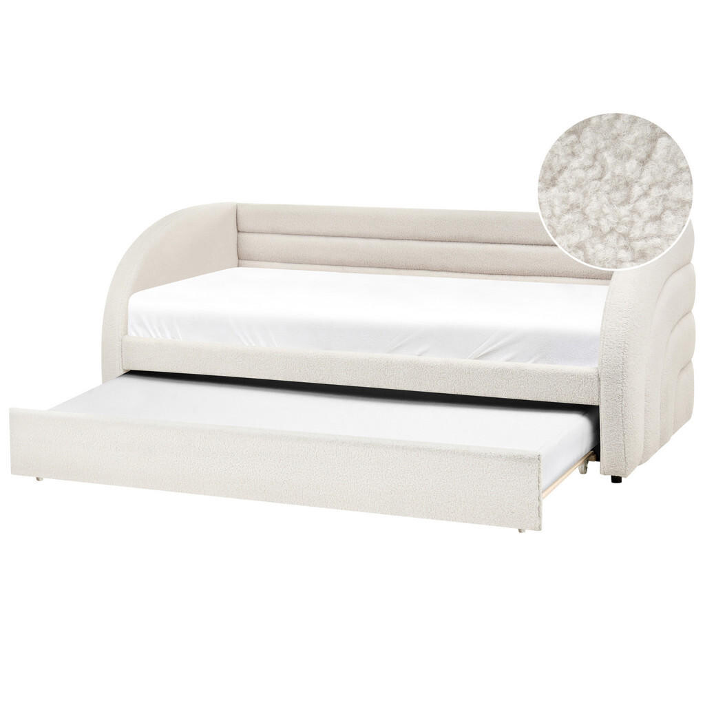 Beliani VYSOUVACÍ POSTEL Bouclé 90/200 cm Bílá Albiac