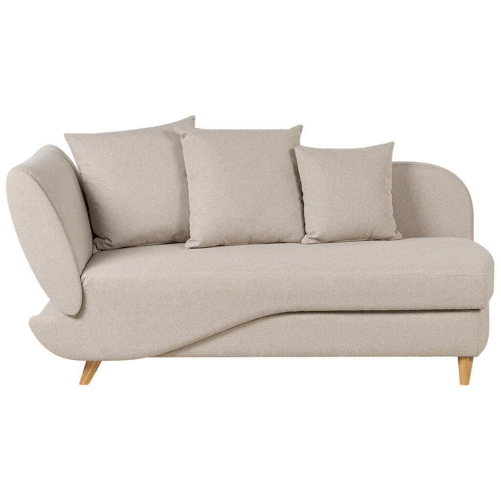 Beliani ČALOUNĚNÉ LEHÁTKO CHAISE LONGUE Imitace lnu béžové s úložným prostorem pod postelí levostranné Meri