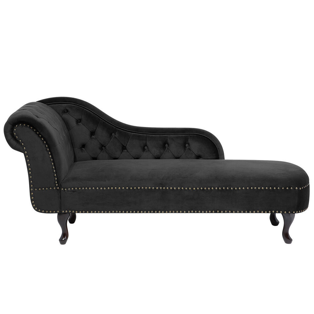 Beliani ČALOUNĚNÉ LEHÁTKO CHAISE LONGUE Sametová látka černé levostranné Nimes