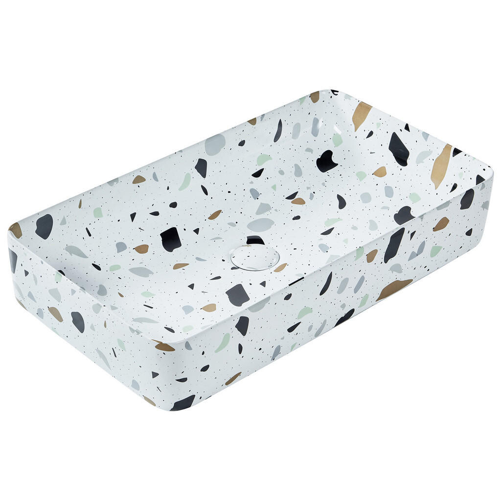 Beliani UMYVADLO NA DESKU Terrazzo Bílé 51/34 cm Keramika Nules