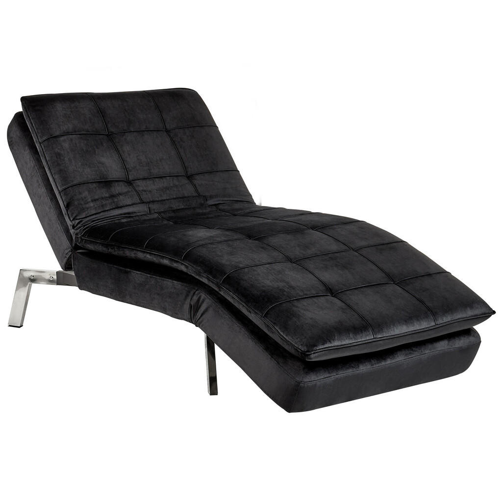 Beliani ČALOUNĚNÉ LEHÁTKO CHAISE LONGUE Sametová látka černé nastavitelné Loiret