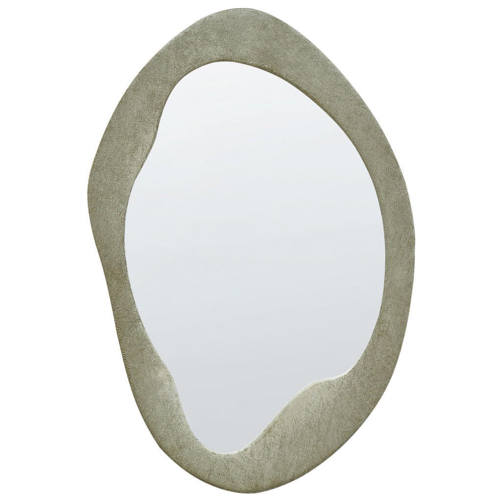 Beliani NÁSTĚNNÉ ZRCADLO Sametová látka olivově zelené asymetrické 59/90 cm Lenax