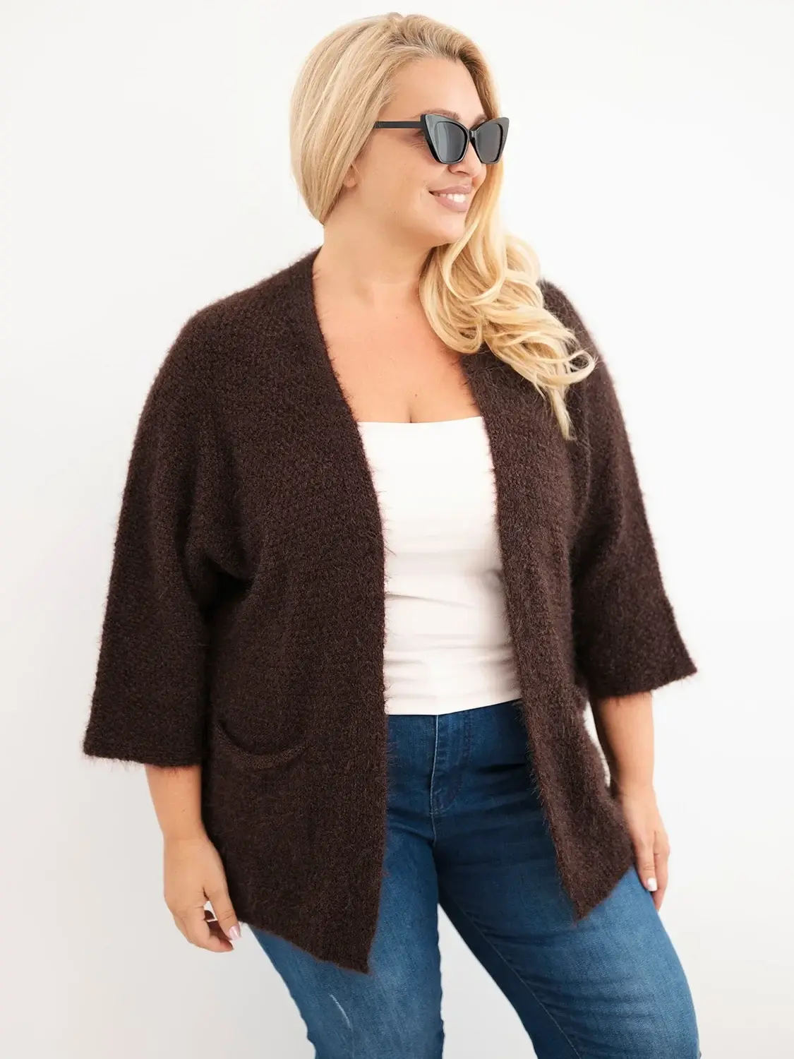 Dámský plus size cardigan s kapsami