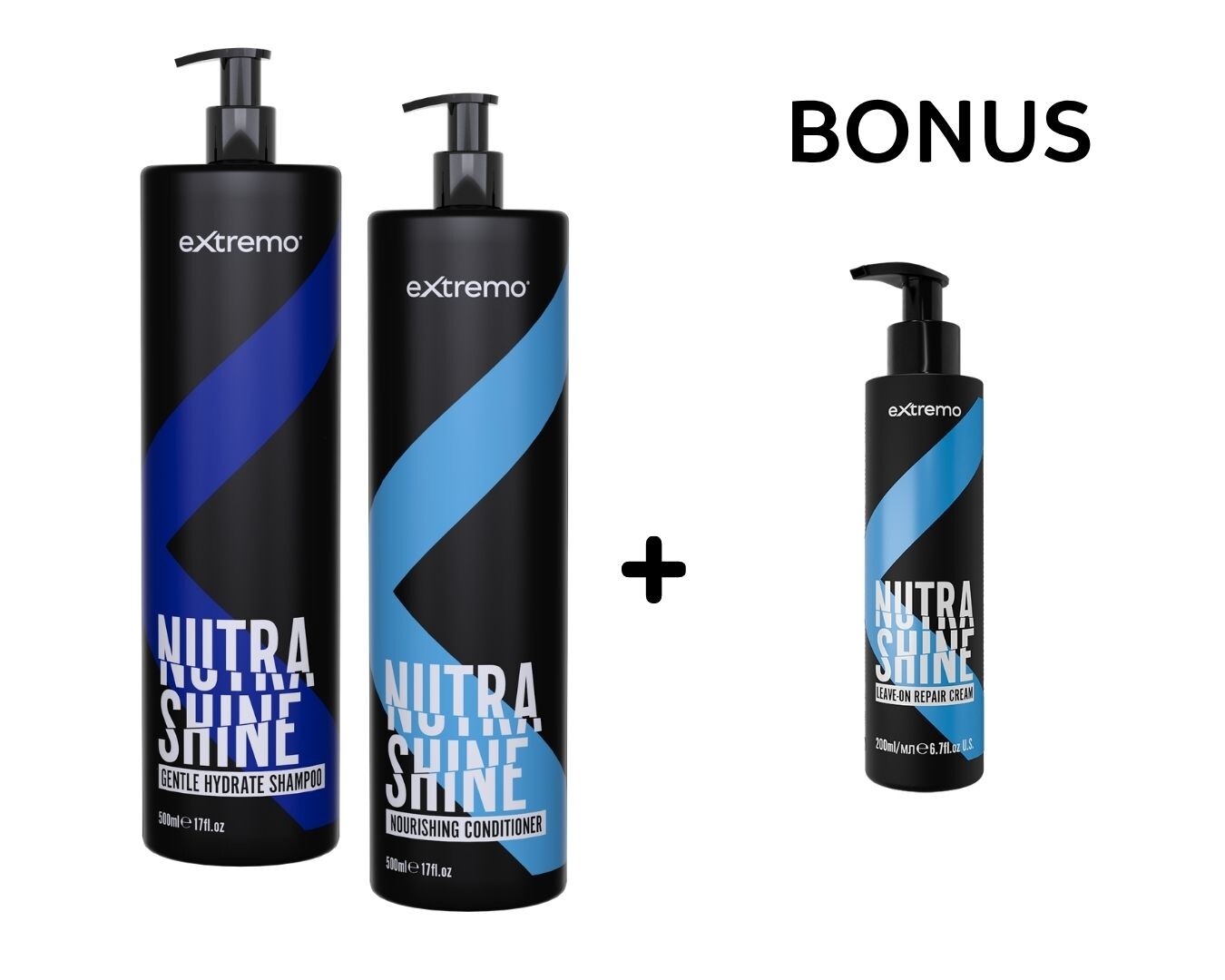 AKCE: Extremo Nutra Shine Trio - šampon a kondicionér, 500 ml + Fluid, 200 ml