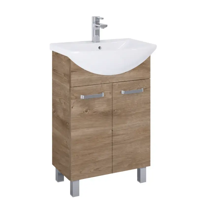 Koupelnová skříňka s umyvadlem Uno 55 cm 2D dub canela