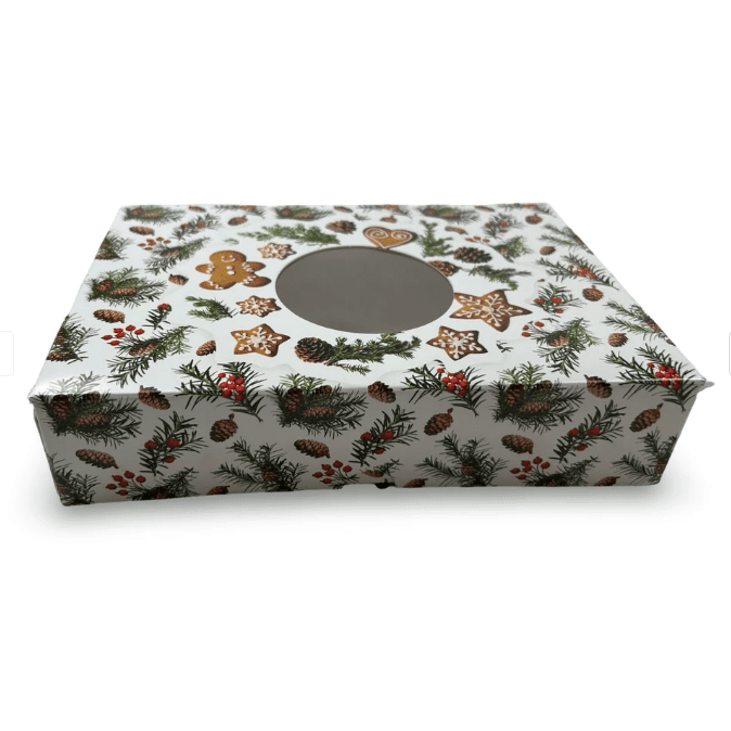 Krabička na cukroví skládací s okénkem bíla - perníček 22x15c5cm - Alvarak