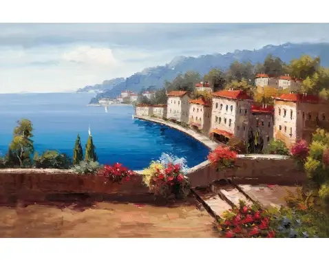 Obraz na plátně Malebné městečko 116x76 cm, efekt ruční malby