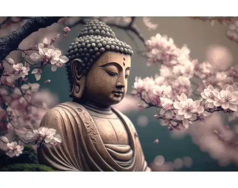 Obraz na plátně Buddha pod sakurou, 116x76 cm