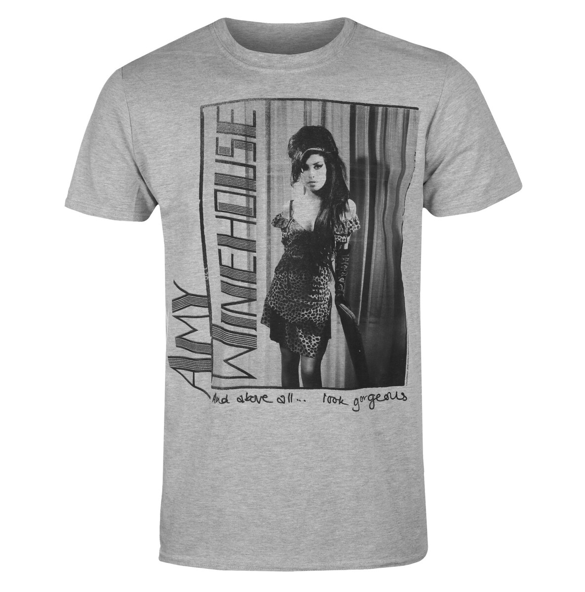 pánské tričko Amy Winehouse - And Above All 'Look Gorgeous - šedé - LOW FREQUENCY S