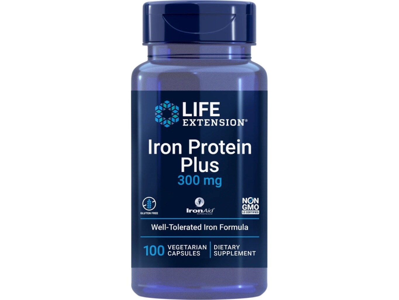Life Extension Železo Protein Plus, 300 mg, 100 rostlinných kapslí