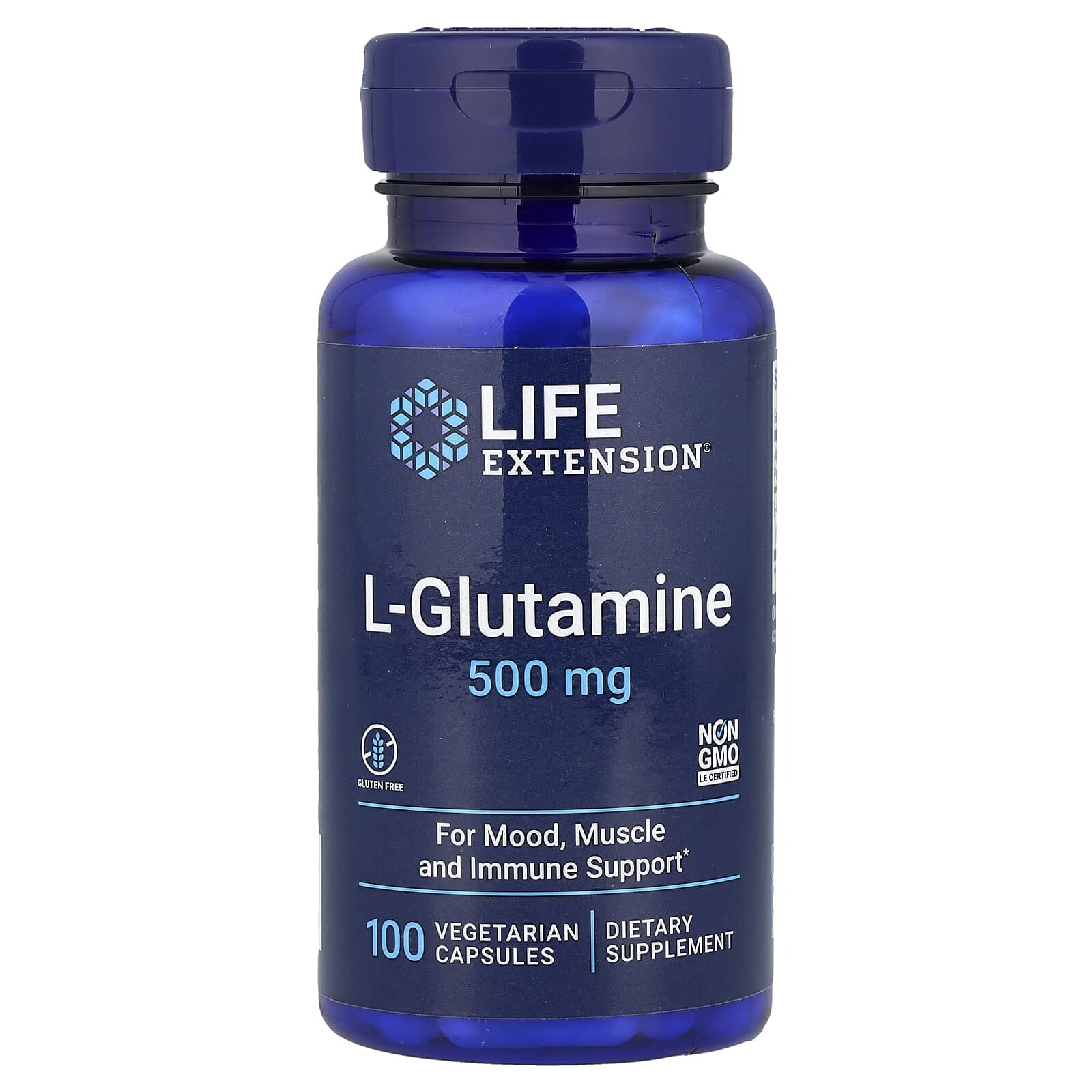 Life Extension L-glutamin, 500 mg, 100 rostlinných kapslí