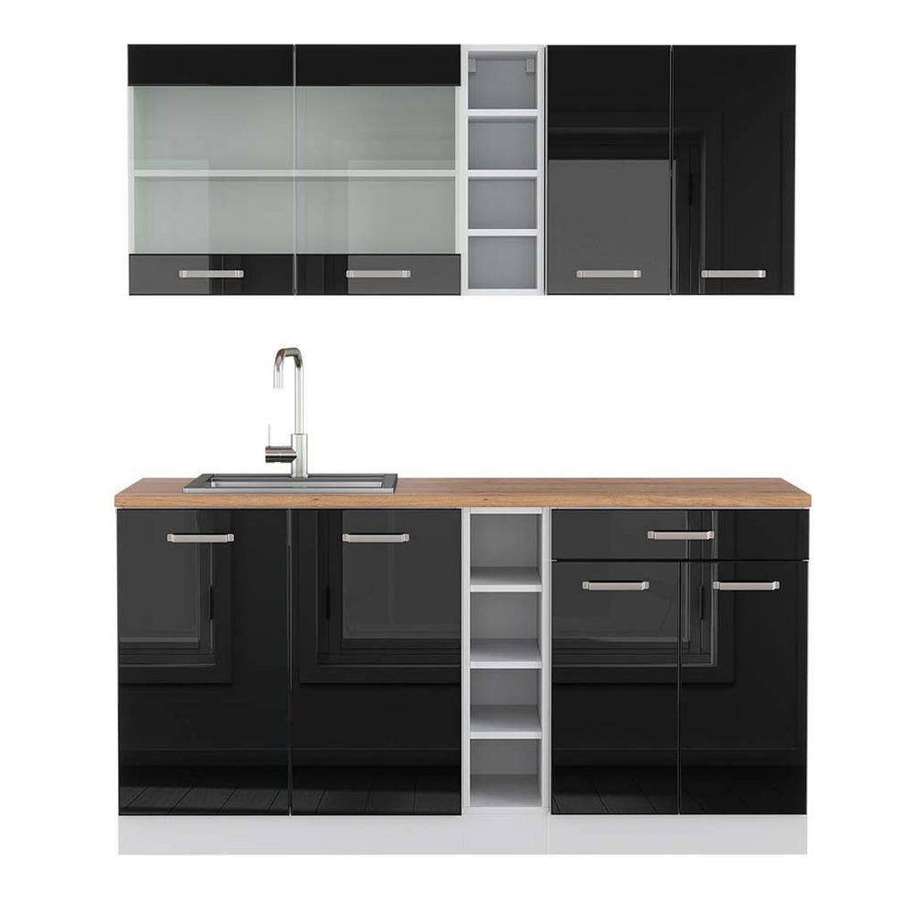 Vicco JEDNOTKOVÁ KUCHYNĚ R-Line Černý vysoký lesk/bílá 160 cm , PD Dub
