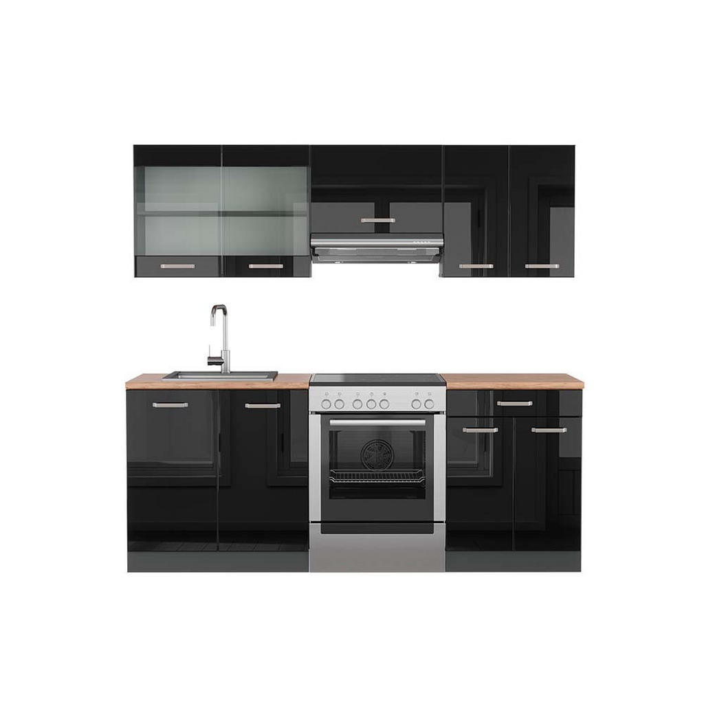 Vicco KUCHYŇSKÝ KOUT R-Line Vysoce lesklá černá/antracitová 200 cm , PD Dub