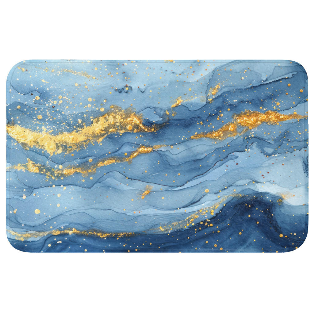OnlyWow KOUPELNOVÁ PŘEDLOŽKA Akvarel - modrá - umění - zlatá - luxusní - moderní 80x50 cm