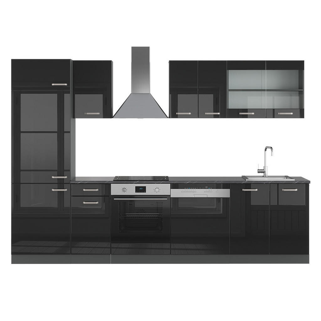 Vicco KUCHYŇSKÝ KOUT R-Line Vysoce lesklá černá/antracitová 300 cm , PD Antracit