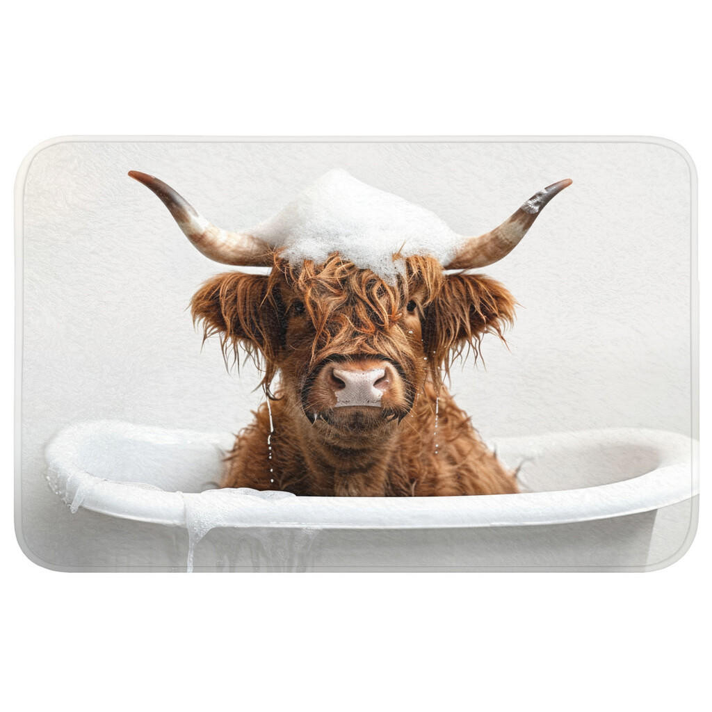 OnlyWow KOUPELNOVÁ PŘEDLOŽKA Scottish Highlander - Koupel - Kráva - Zvířata - Pěna 80x50 cm