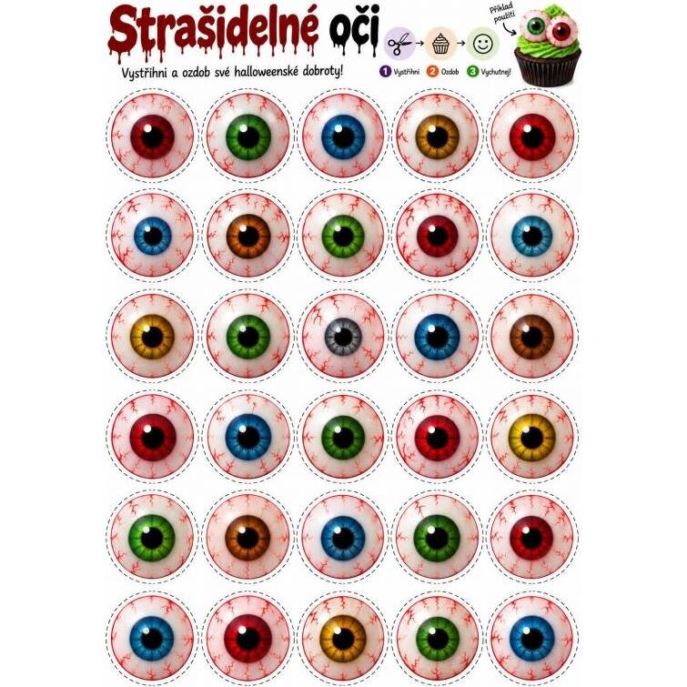 Jedlý papír k vystříhnutí Halloween strašidelné oční bulvy - PICTURE