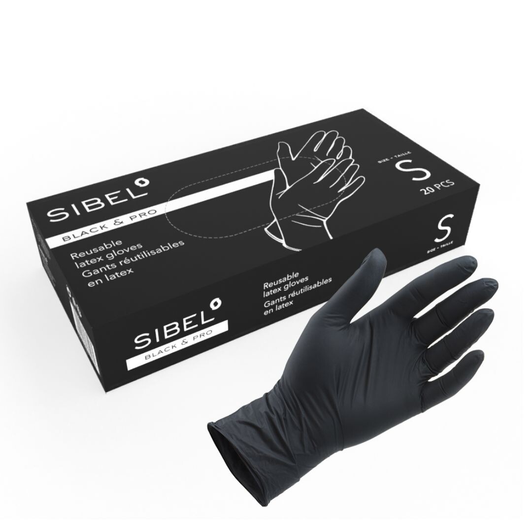 Sibel BlackPro Gloves Latex Black REUSABLE - znovupoužitelné rukavice latexové, 20 ks/bal L - Large