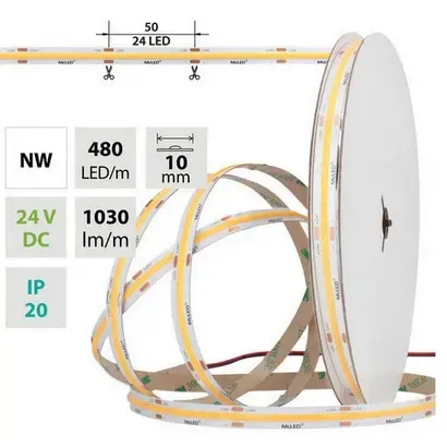LED pásek McLED 24V COB neutrální bílá 480LED/m 10W/m CRI90 10mm ML-126.054.83.2