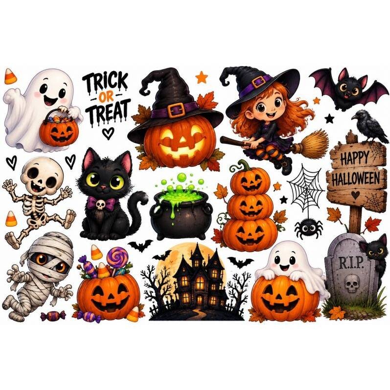 Jedlý papír Roztomilé halloweenské postavičky - PICTURE